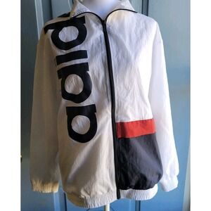 ADIDAS Women XS Multi Sport White Blue Red WINDBREAKER Track Jacket GD9035 EUC*